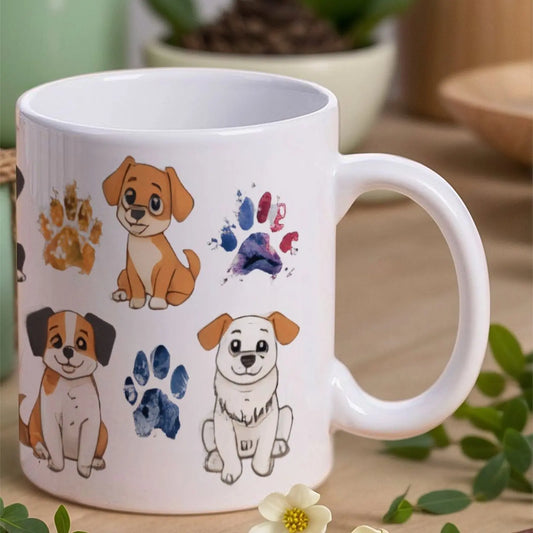 Cute Puppies With Paw Prints Custom Mug, 330ml Coffee Mugs