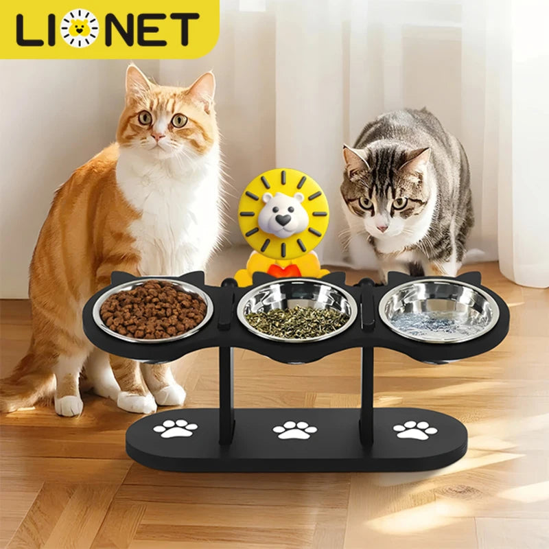 Cat 3 Bowls in 1 Feeder Feeding & Watering Supplies Food Bowl 15-Degree Tilt Raised Puppy 3 Stainless Steel Bowls Wood Brackets